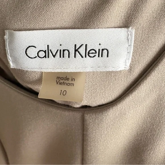 Calvin Klein Womens Dress Size 10 Beige Fit Flare Belted Striped Chic - Picture 4 of 4